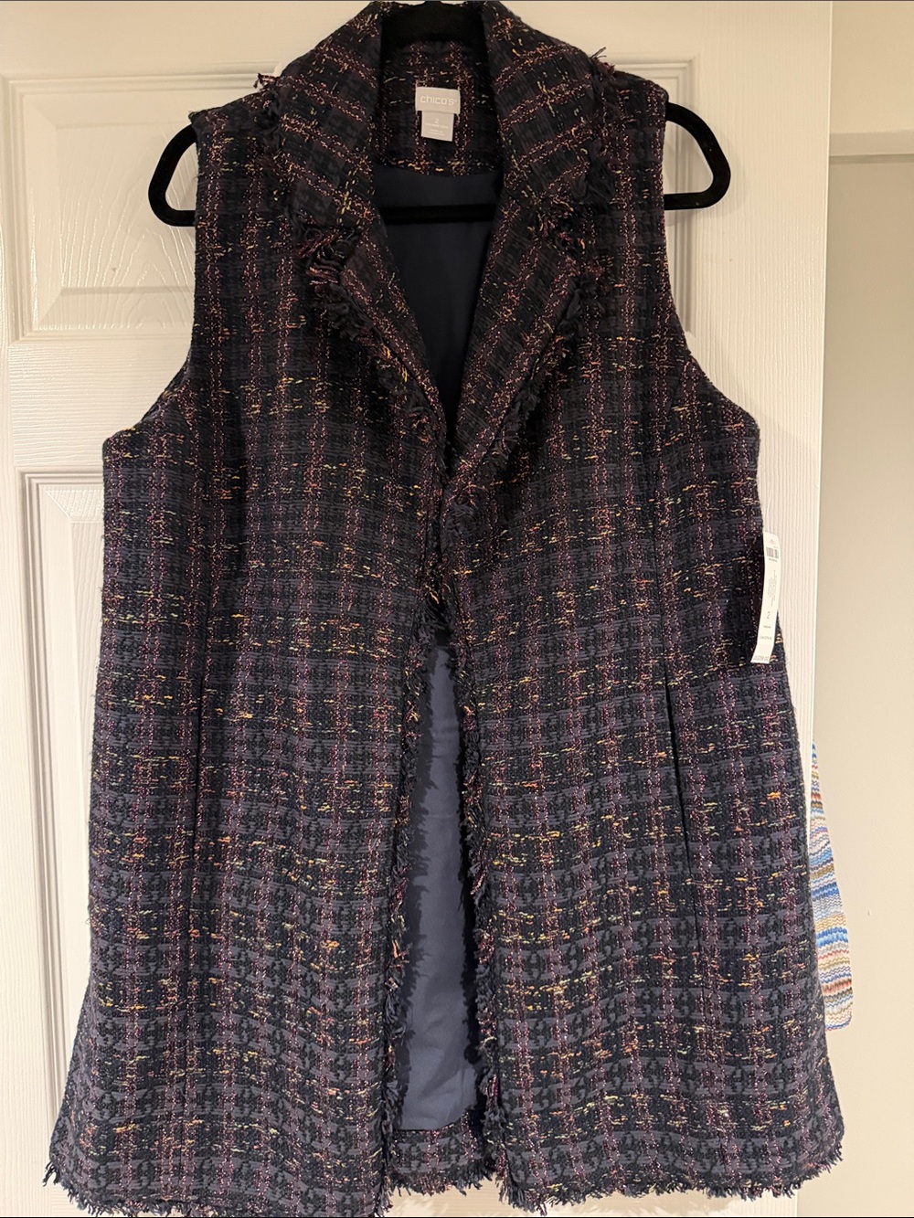 New Chicos Sleeveless Tweed Coat Vest - Navy Multicolor size 2 Lg/Xl